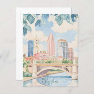 Columbus Ohio Gouache Paint Illustration Travel Postcard