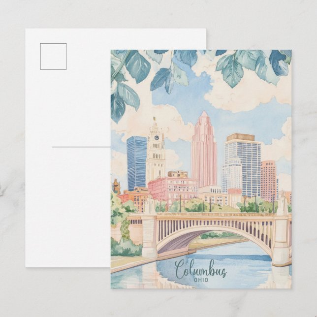 Columbus Ohio Gouache Paint Illustration Travel Postcard (Front/Back)