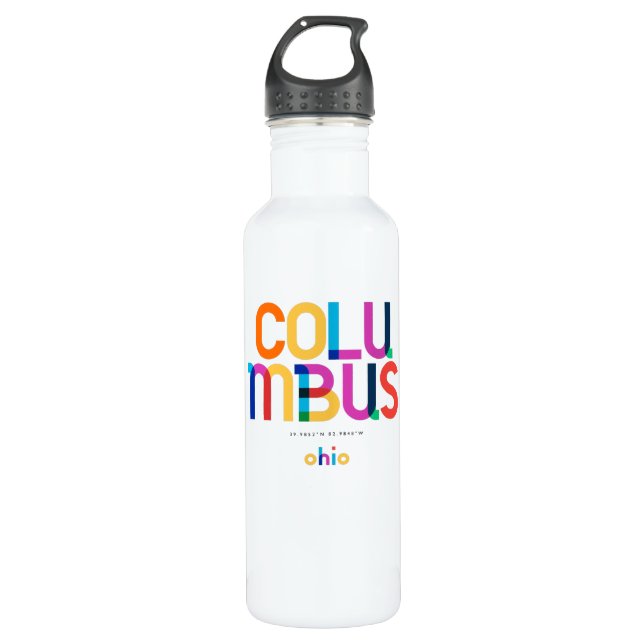 Columbus Ohio Mid Century, Pop Art, Stainless Steel Water Bottle (Front)