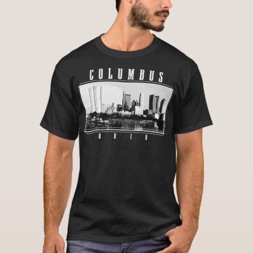 Columbus Ohio Skyline Pride Black  White Vintage  T_Shirt