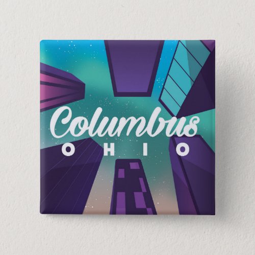 Columbus Ohio skyscraper travel poster print Button