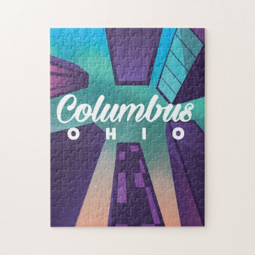 Columbus Ohio skyscraper travel poster print Jigsaw Puzzle