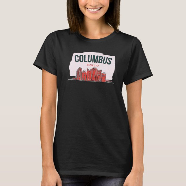 Columbus Ohio USA City Skyline Silhouette Outline  T-Shirt (Front)