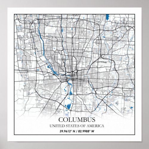 Columbus Ohio USA Travel City Map Poster