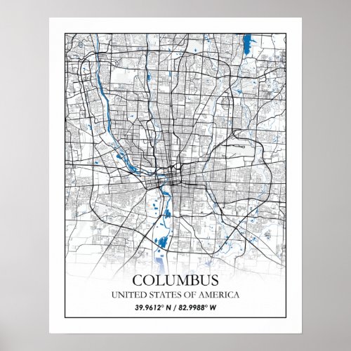 Columbus Ohio USA Travel City Map Poster