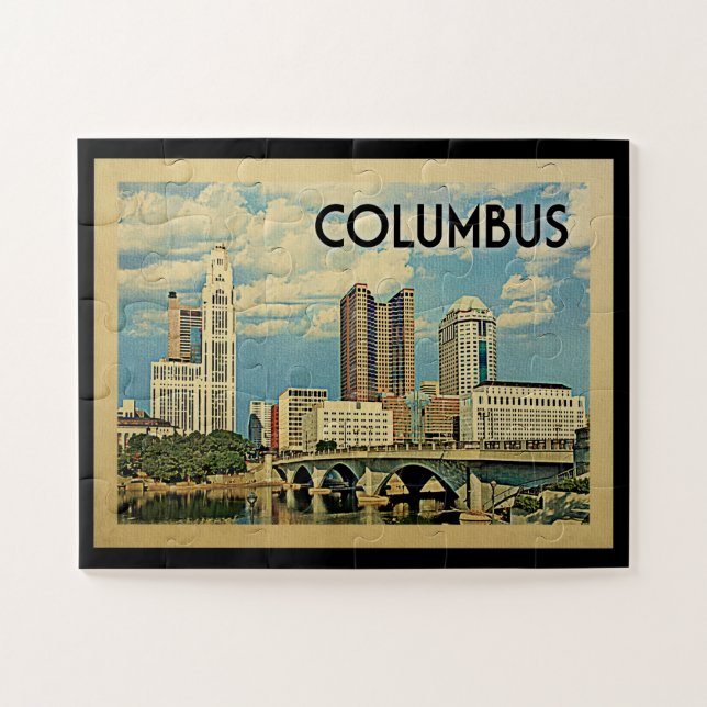 Columbus Ohio Vintage Travel Jigsaw Puzzle (Horizontal)