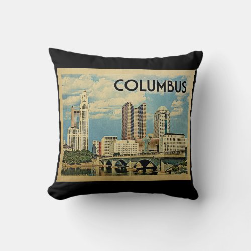 Columbus Ohio Vintage Travel Throw Pillow