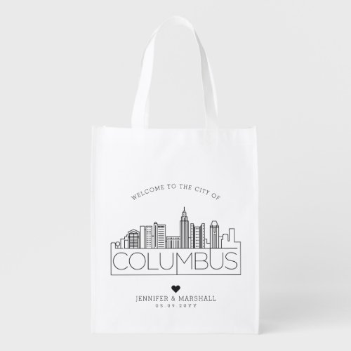 Columbus Ohio Wedding  Stylized City Skyline Grocery Bag