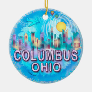 Columbus Skyline Ceramic Ornament