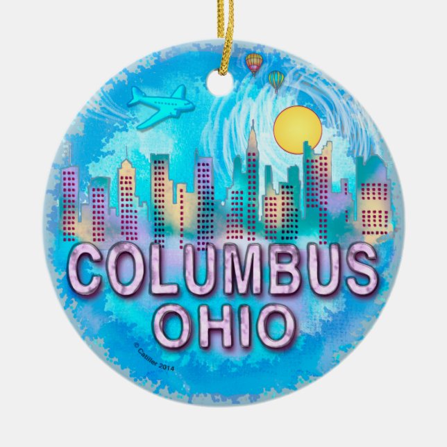 Columbus Skyline Ceramic Ornament (Front)