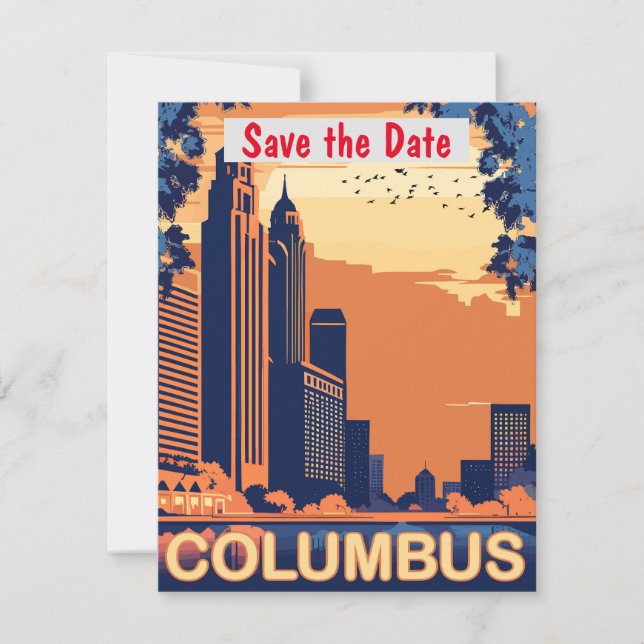 Columbus Skyline Retro Wedding Invitation (Front)
