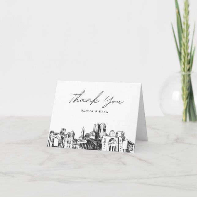 Columbus Skyline Sketch Blank Thank You Card (Front)