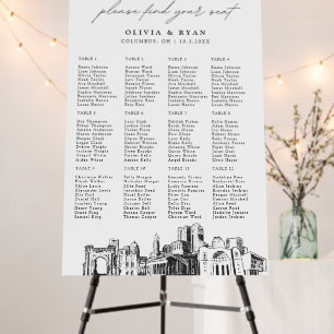 Columbus Wedding 12 Table Seating Chart 24x36 Foam Board
