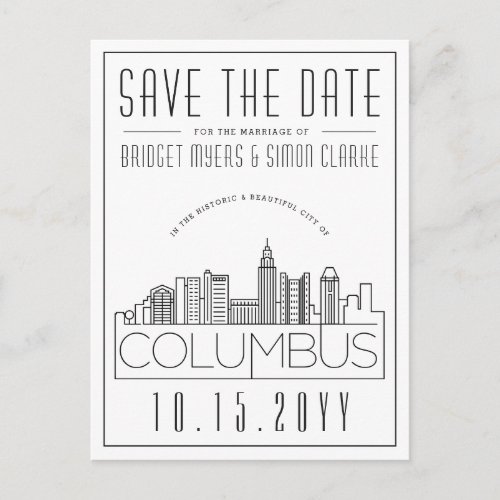 Columbus Wedding Deco Skyline Save the Date Postcard