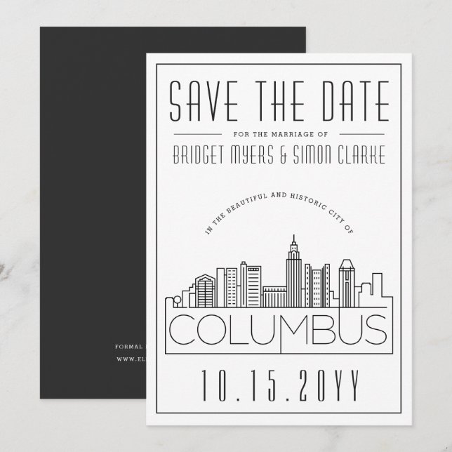 Columbus Wedding Deco Style Skyline Save the Date Invitation (Front/Back)