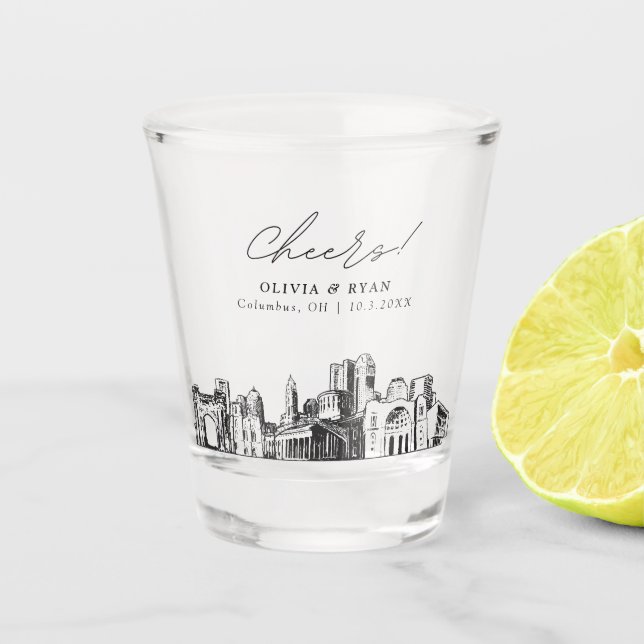 Columbus Wedding Favor Personalized Cheers Shot Glass (Front)