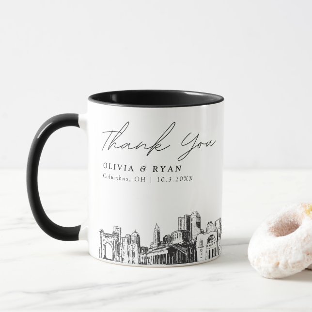 Columbus Wedding Minimal Custom Coffee Mug (With Donut)