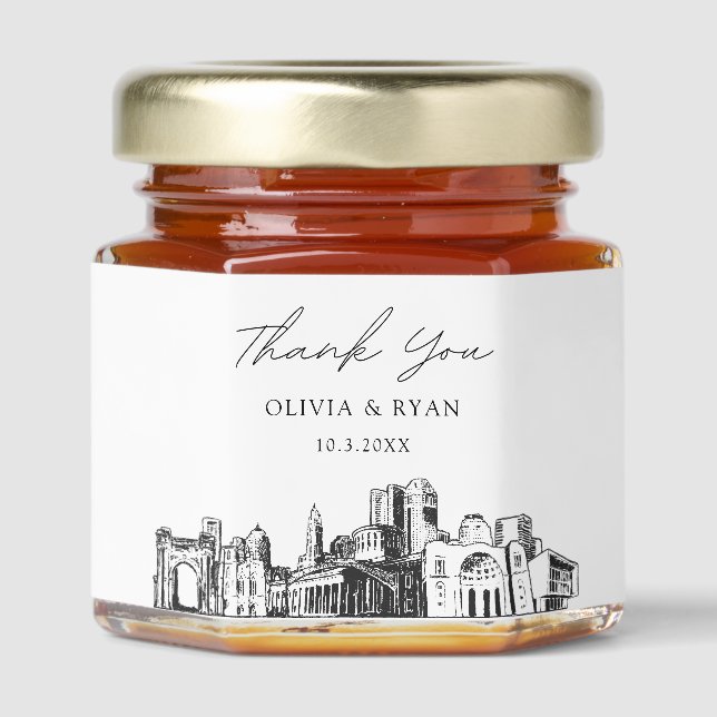 Columbus Wedding Skyline Thank You Honey Favor Honey Jar Favors (Front)
