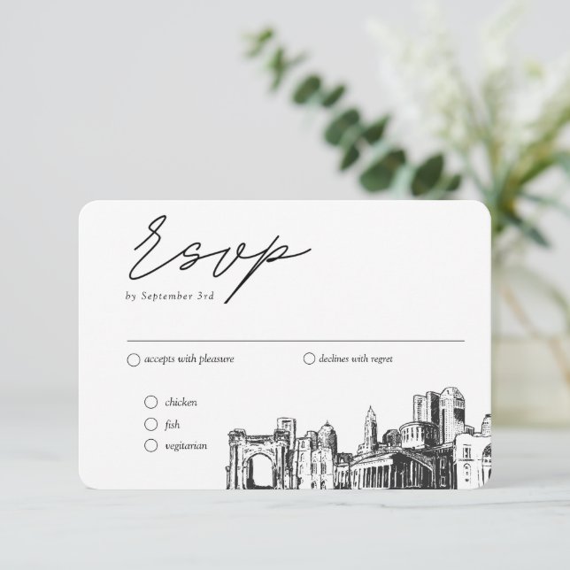 Columbus Wedding Traditional RSVP Meal Option Enclosure Card (Standing Front)