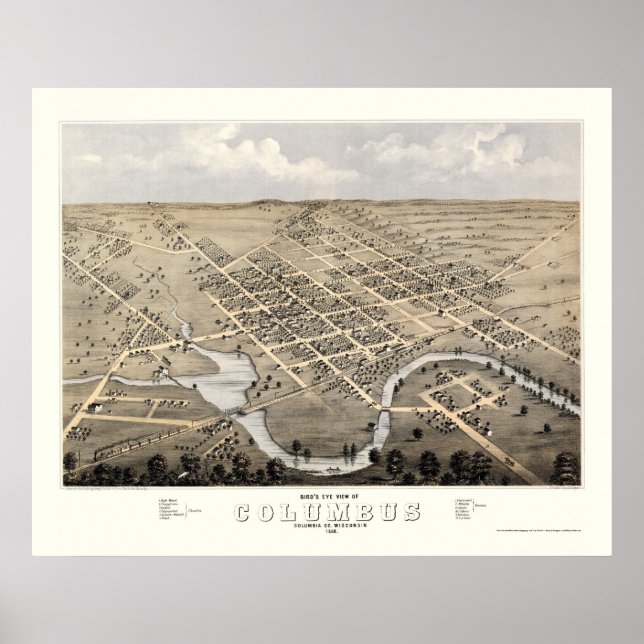 Columbus, WI Panoramic Map - 1868 Poster (Front)