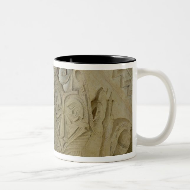 Column capital bearing symmetrically arranged grot Two-Tone coffee mug (Right)