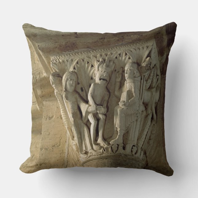 Column Capital, depicting St Benedict performing a Throw Pillow (Front)