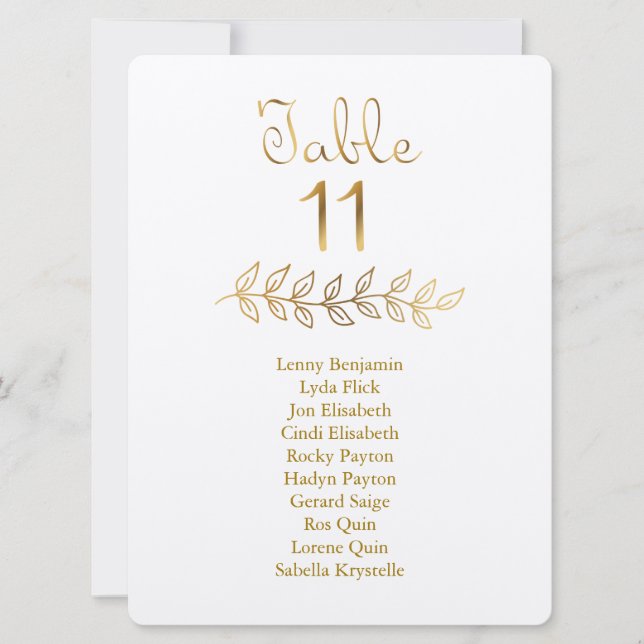 Columned Gold effect Table Number 11 Seating Chart (Front)