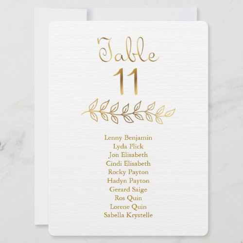 Columned Gold effect Table Number 11 Seating Chart