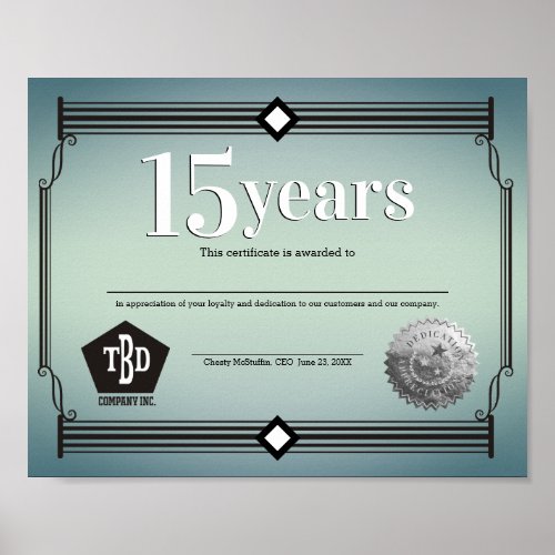 Columns milestone employee anniversary certificate poster