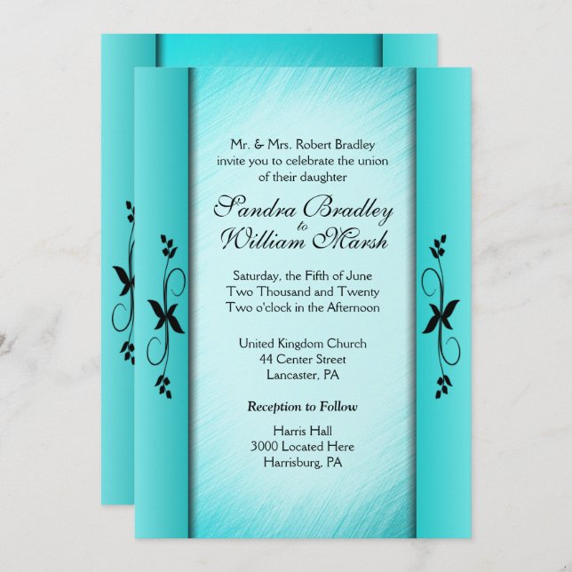 Columns Teal Blue Wedding Invitations (Front/Back)