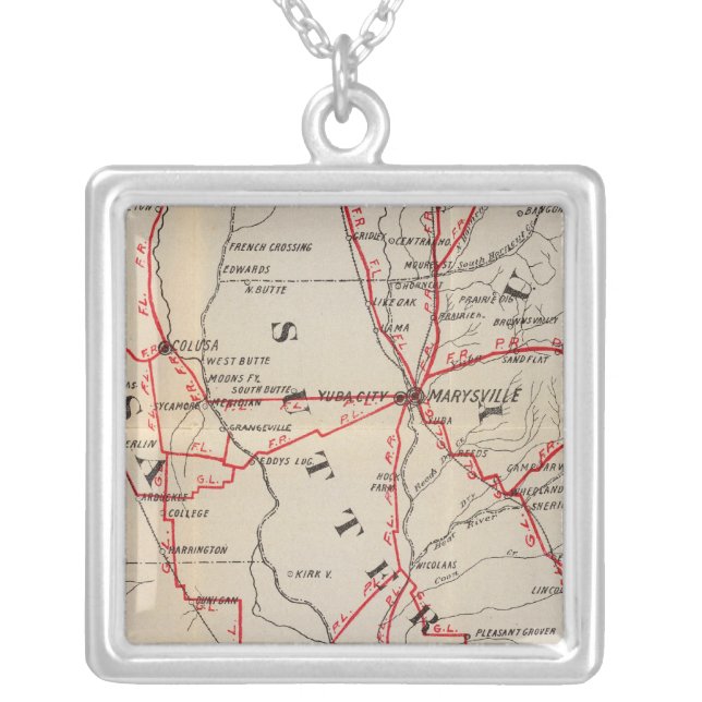 Colusa, Yolo, Napa, Butte, Yuba, Sutter, Solano Silver Plated Necklace (Front)
