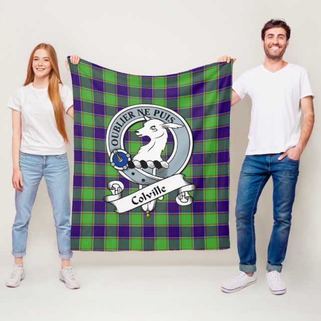Colville Clan Badge Tartan Plaid Fleece Blanket (In Situ)