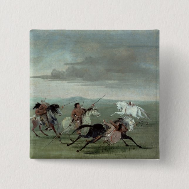 Comanche Feats of Martial Horsemanship, 1834 (oil Pinback Button (Front)