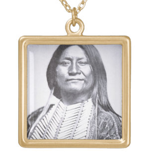 Comanche Tribesman, 1872 (b/w photo) Gold Plated Necklace