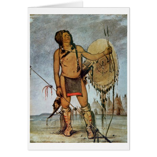 Comanche warrior with a shield, lance and bow and cards (Front)