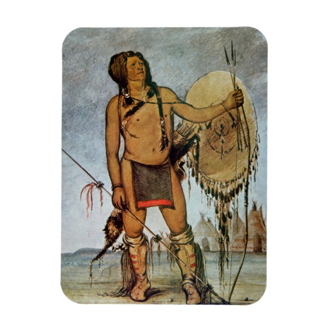 Comanche warrior with a shield, lance and bow and magnet (Vertical)
