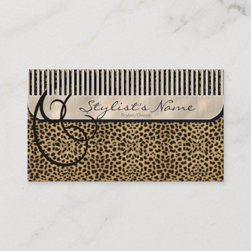Customizable Comb and Curls Leopard Business Card Templates
