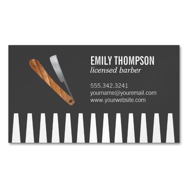 Comb and Razor Business Card Magnet (Front)