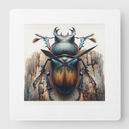 Comb Clawed Beetle IREF903 _ Watercolor Square Wall Clock