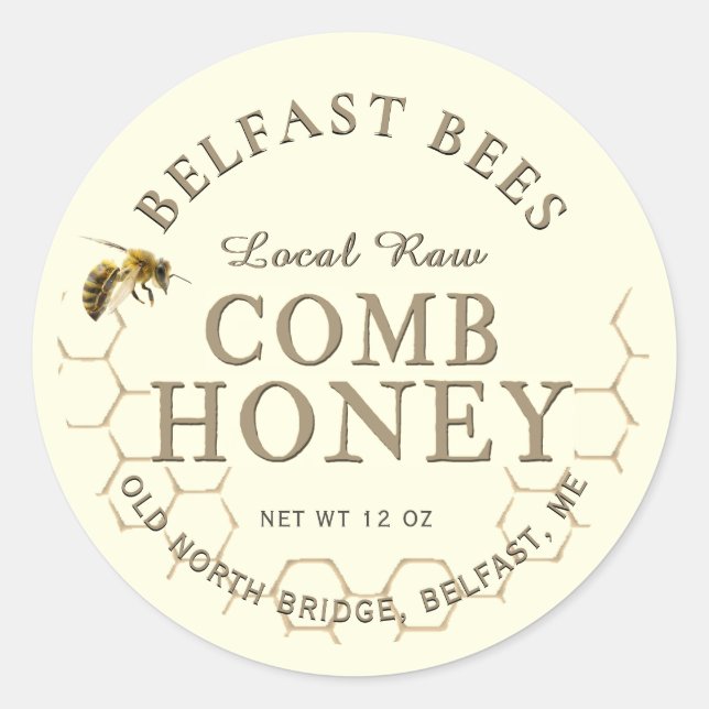 Comb Honey Realistic Honeybee Honeycomb Local Raw  Classic Round Sticker (Front)