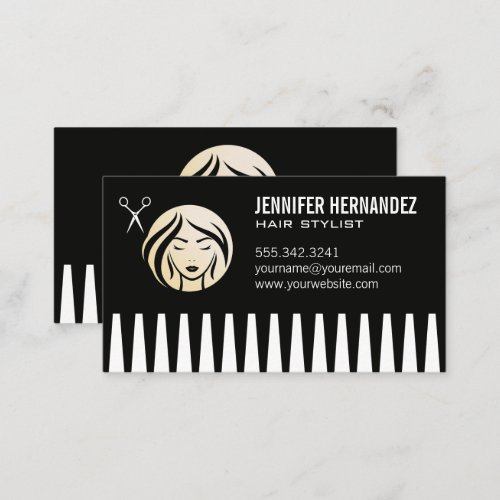 Comb  Salon Scissors Woman Logo Business Card