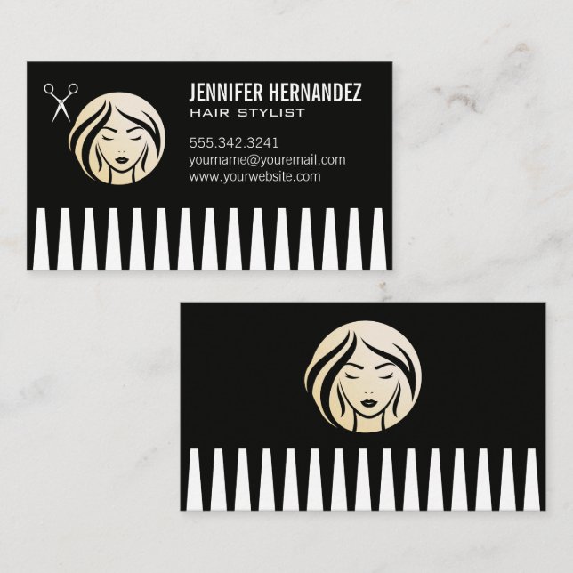 Comb | Salon Scissors Woman Logo Business Card (Front/Back)