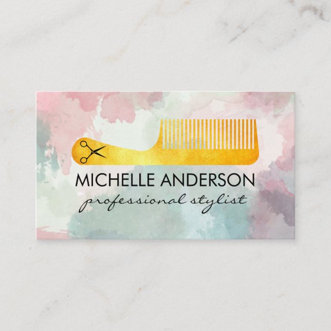 Comb | Scissors | Watercolor | Stylist Appointment Card (Front)