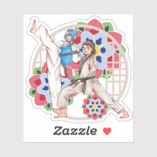 Combat and Tradition - Taekwondo Duo in Action Sticker