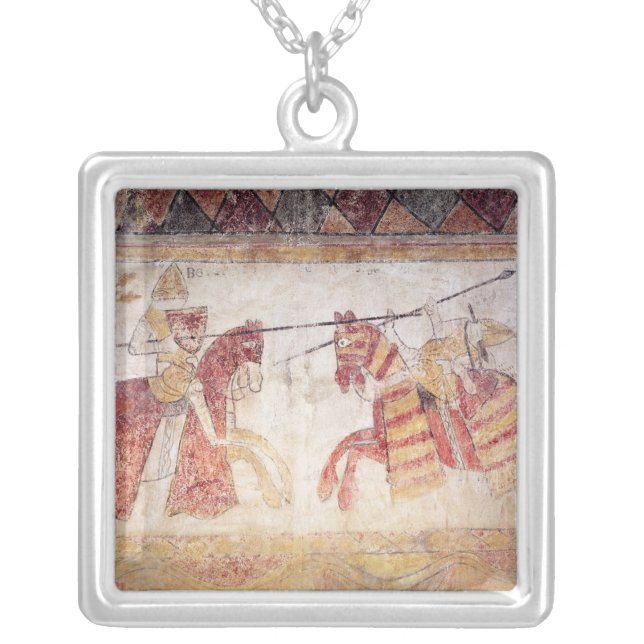 Combat between an Angevin King and Manfred Silver Plated Necklace (Front)