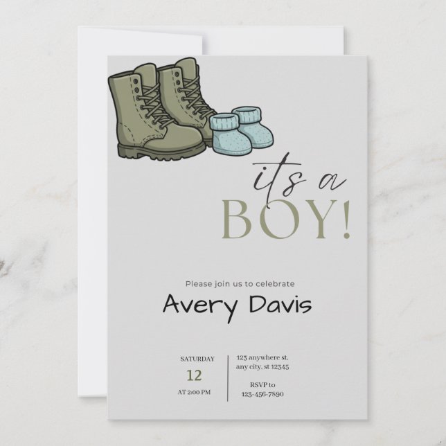 Combat Boots & Baby Booties Shower Invitation (Front)