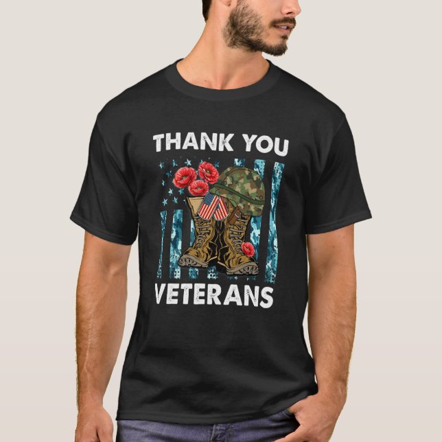 Combat Boots Thank You Veterans Poppy Flower Veter T-Shirt (Front)