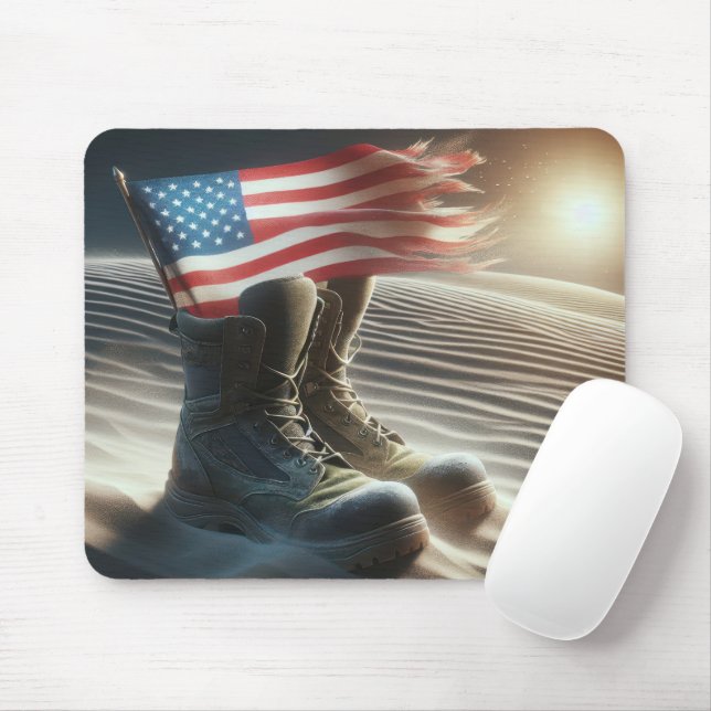 Combat Boots With American Flag Mouse Pad (With Mouse)