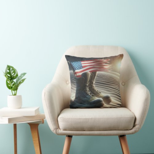 Combat Boots With American Flag Throw Pillow