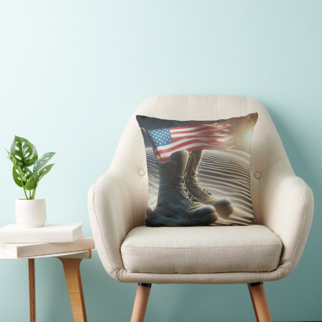 Combat Boots With American Flag Throw Pillow (Chair)